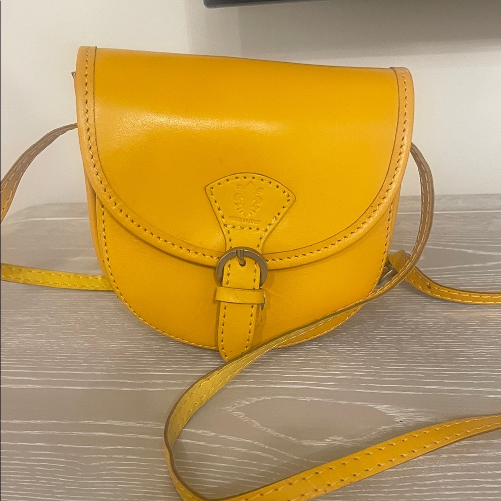 Yellow Italian Leather Crossbody Bag